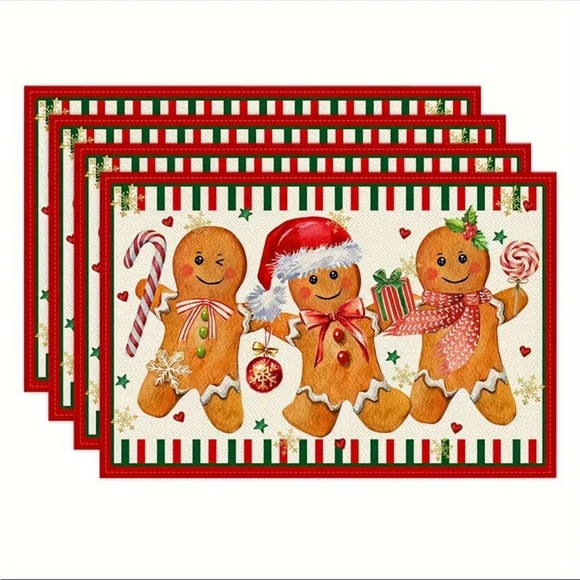 ❤️ 4pcs, Gingerbread Candy Cane Christmas Placemat Seasonal Placemats NWT - Picture 4 of 5